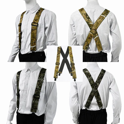 Imagen 1 del producto Tirantes de camuflaje para hombre, tirantes elásticos para adultos, tipo X, 4 Clips, arnés de correa ajustable, accesorios para pantalones, 5cm, 1 ud.