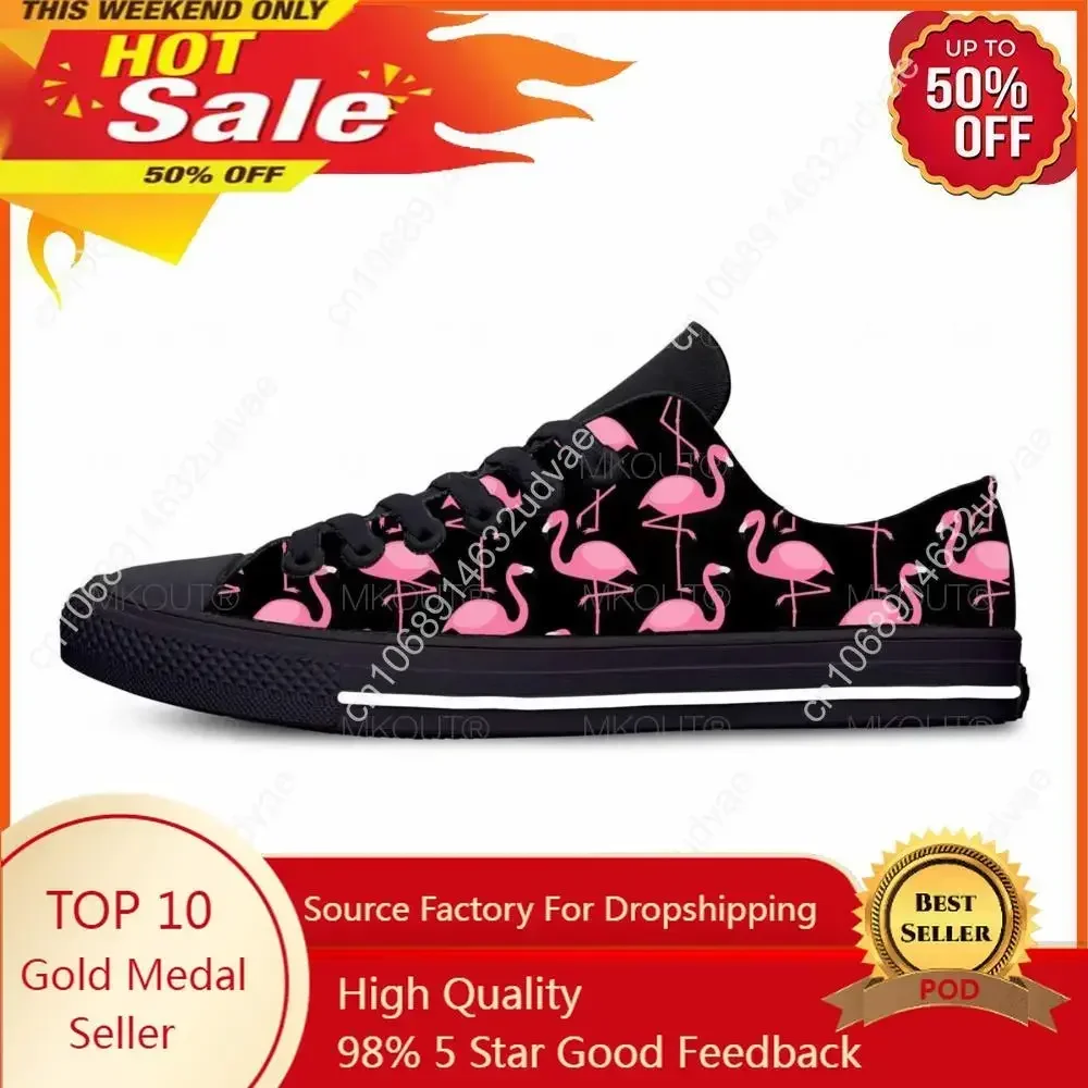 Tropical Pink Flamingo Bird Animal Pattern Cartoon Casual Cloth Shoes Low Top Comfortable Breathable 3D Print Men Women Sneakers