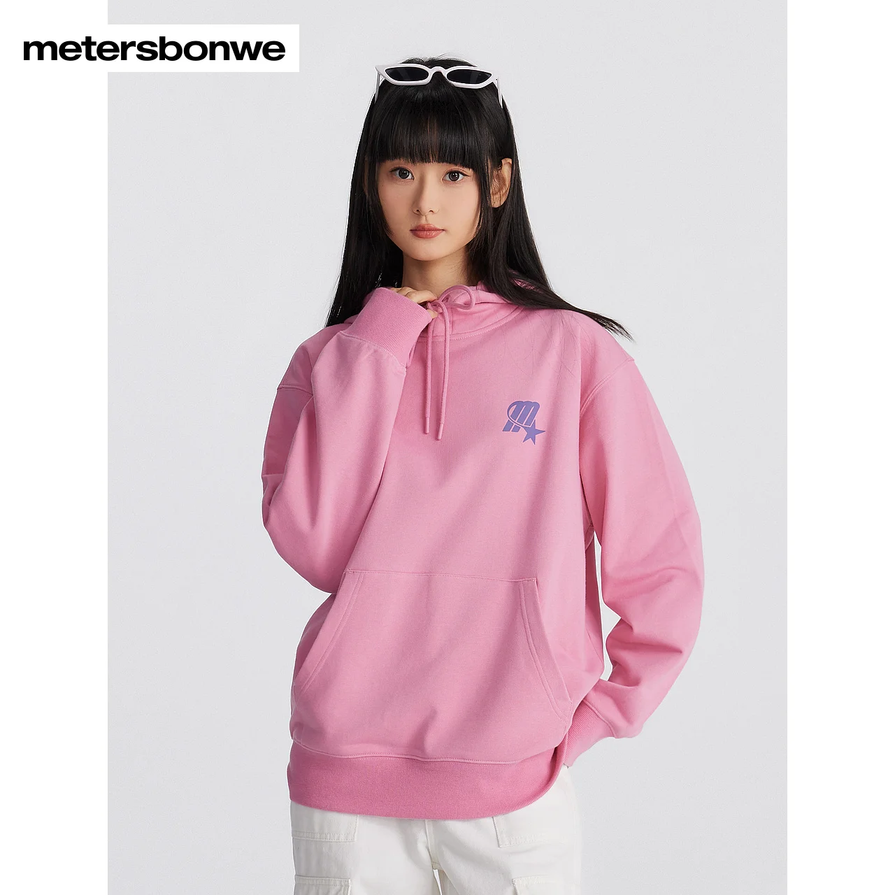 Metersbonwe-Men Women's Knit Drop Shoulder Loose Hoodie Letter Print Casual Pullover Stylish Campus  Couple Tops Autumn Winter