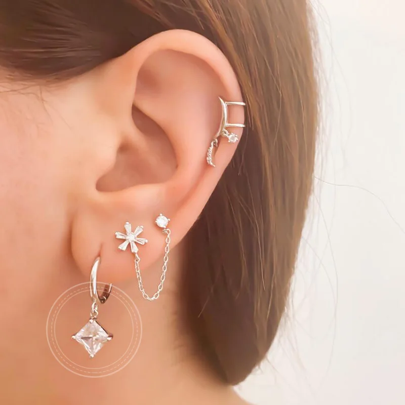 Damen-Ohrnadel aus reinem Silber, Serie 925er-Sterlingsilber, geometrisch/Schmetterling, Blumen-Anhänger, Creolen, Kristall-Zirkon-Schmuck – Detail 10