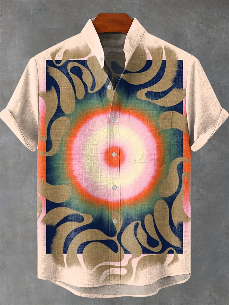 

Мужская льняная рубашка с коротким рукавом, винтажная черная мандала, художественный узор, 3D-печать, повседневная модная новая коллекция