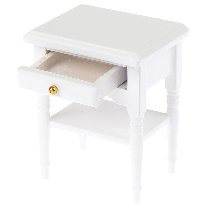 【M】1:12 Scale Bedside Table for Kids Dollhouse Miniature Furniture Bedroom Decoration Set Unpainted Wood Color Cabinet Model