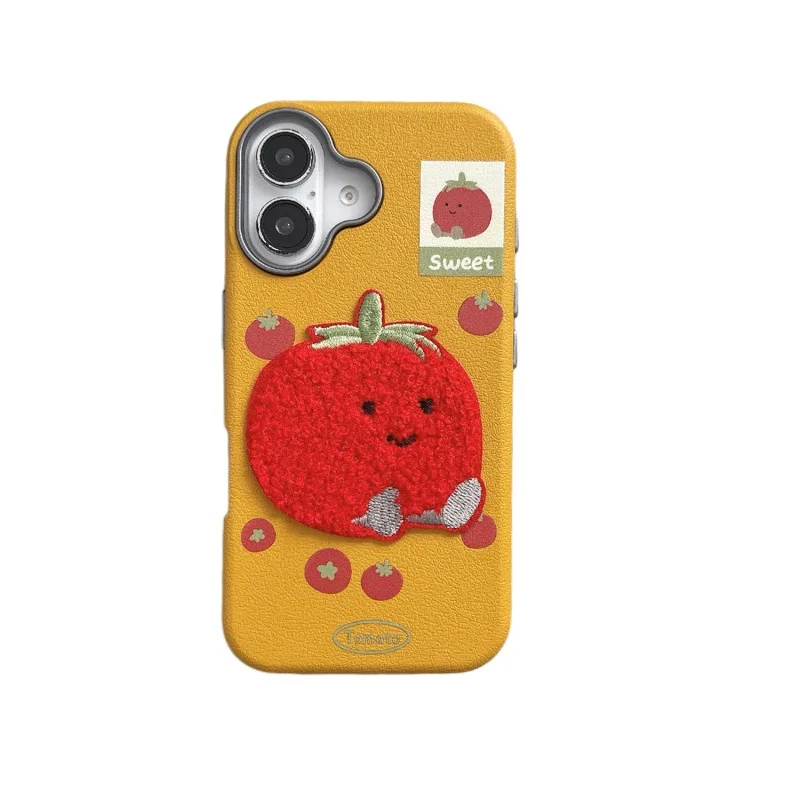 Embroidered Tomato Phone Case For iPhone 16 15 14 13 12 Pro Max Full Cover