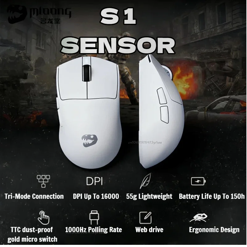 

Gaming Mouse Wireless Ergonomic 16000 DPI Single Digit Fine Tuning 1000Hz Polling Rate S1 Sensor Bluetooth Mouse Wireless