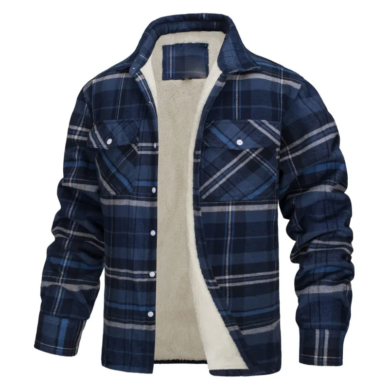 Men Harajuku Plaid Shirts Jackets Loose Shirts Coats New Male Long Sleeve Basic Casual Fleece Shirts Jackets European Style 5XL