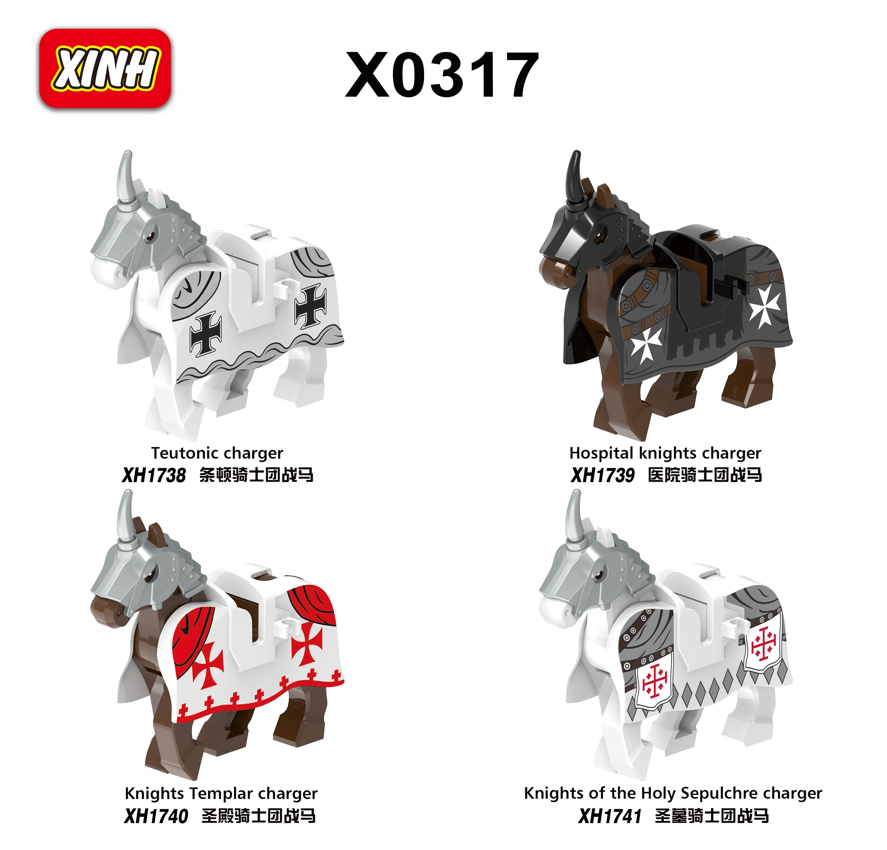 Mini Blocks Action Figures Plastic Blocks  War Medieval Knight Horse  Wolf   Saddle  Bridle Toy Blocks For Children gift