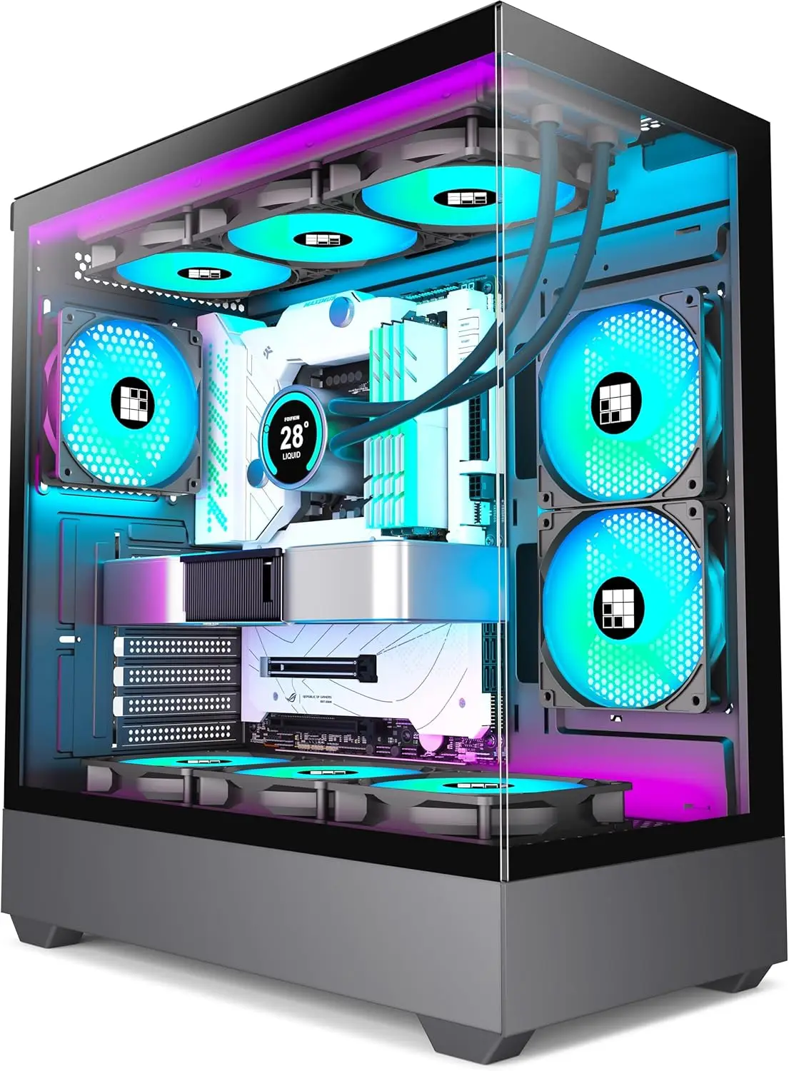 ATX Mid-Tower Gaming PC Case with 6 Pre-Installed ARGB Fans, Type-C Port, Supports 360mm Radiator - Black