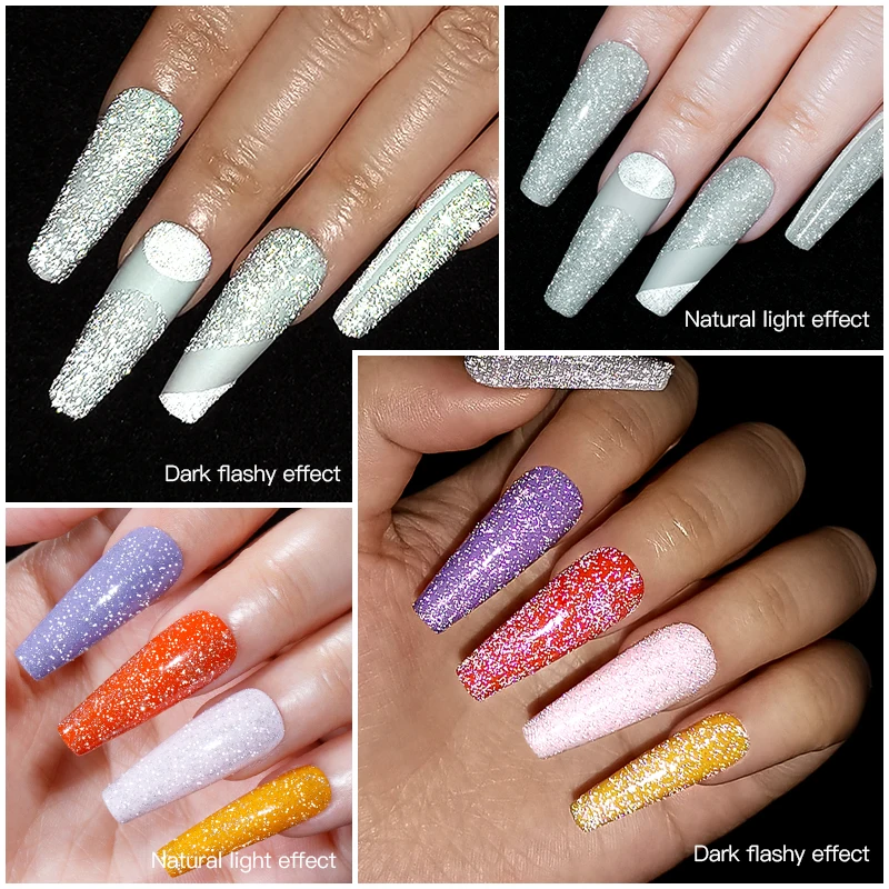 MEET ACROSS-Top Coat Glitter Reflexivo, Efeito Espumante, Mergulhe, UV Semi Permanente, Verniz Manicure, Decoração Nail Art, 6ml