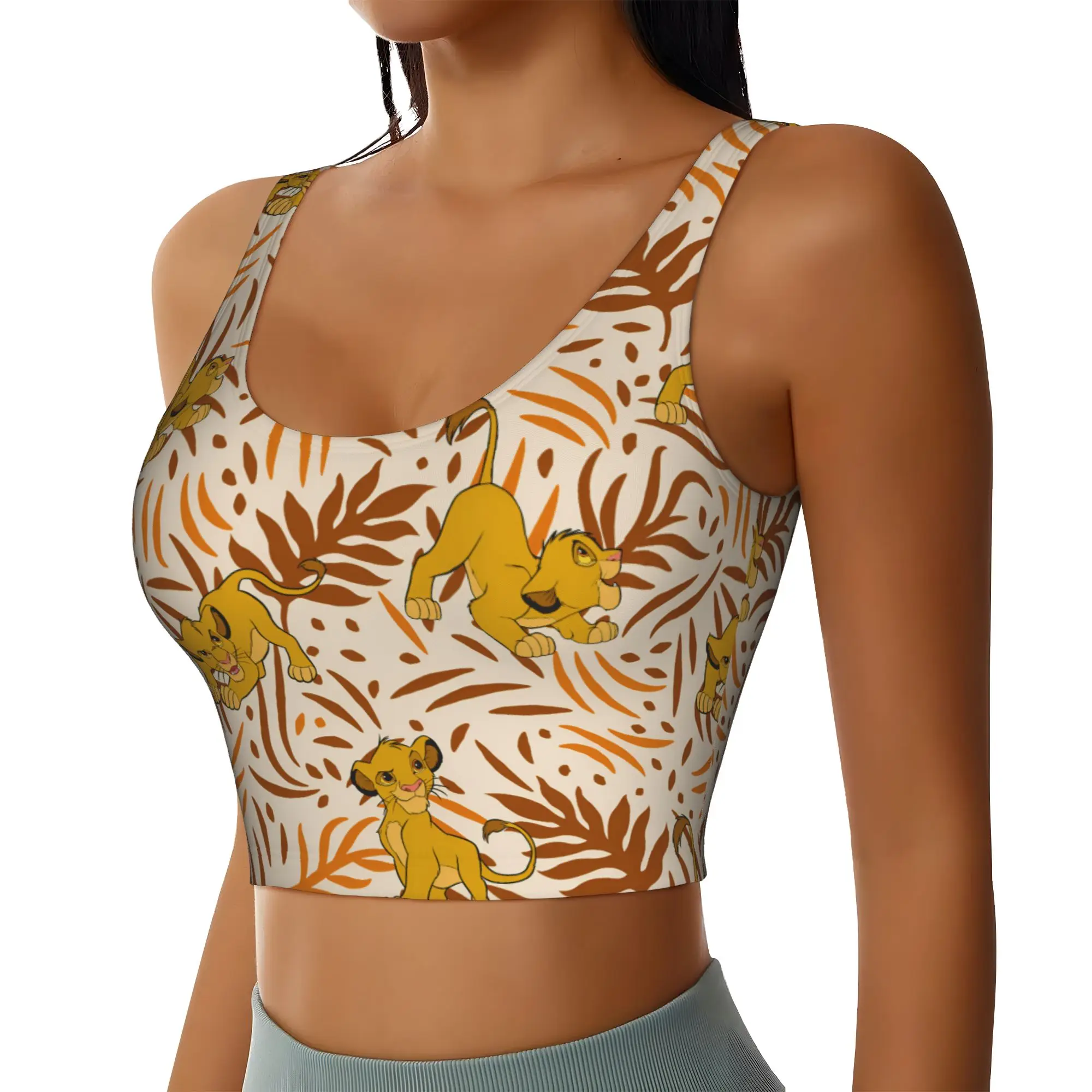 Custom Liones Anime Kinges High Impact Sports Bras Women Hakuna Matata Simba Seamless Workout Yoga Crop Tank Tops