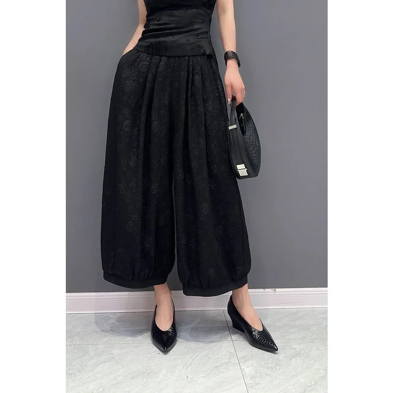 

Новые летние модные жаккардовые широкие брюки для похудения, универсальные укороченные брюки