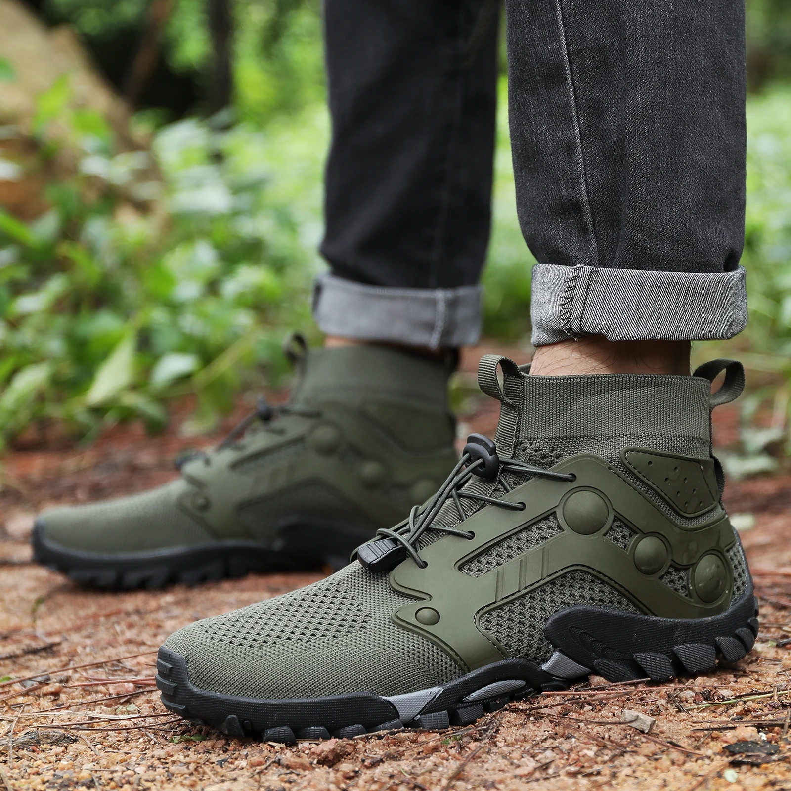 2024 New men's hiking shoes Breathable outdoor shoes wear-resistant men's hiking walking hunting tactical sneakers