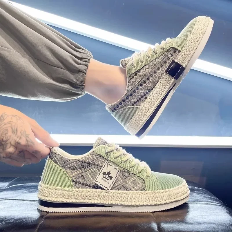 Zapatos de hombre SYTK, tipo mocasín de lino, ideales para el verano, zapatillas deportivas de hombre, zapatos planos de lona para hombre, calzado informal para hombre.