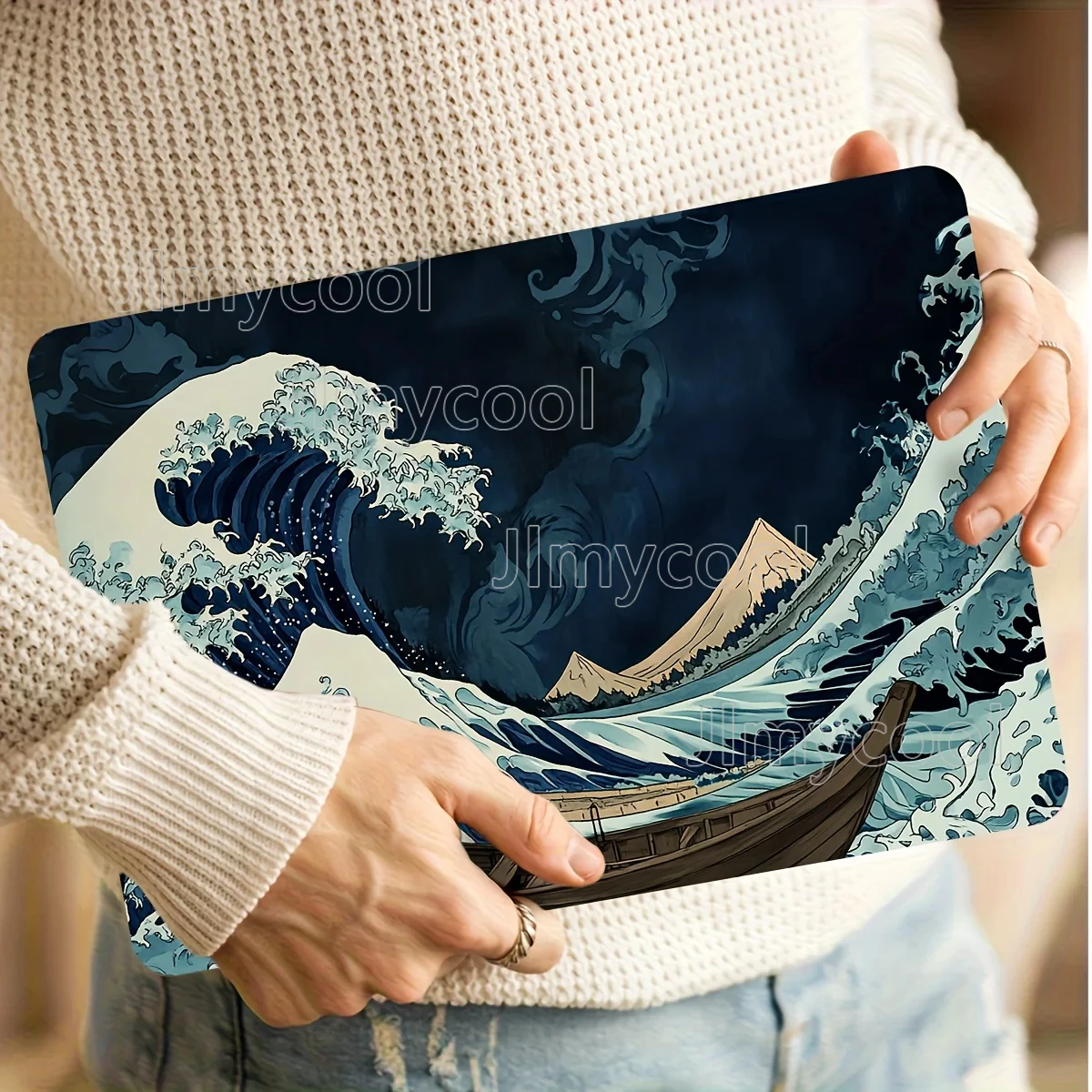 Lot de 2 autocollants pour ordinateur portable, motif vague, art déco, universel, pour netbook, autocollants non réutilisables, autocollants pour ordinateur portable, imperméables