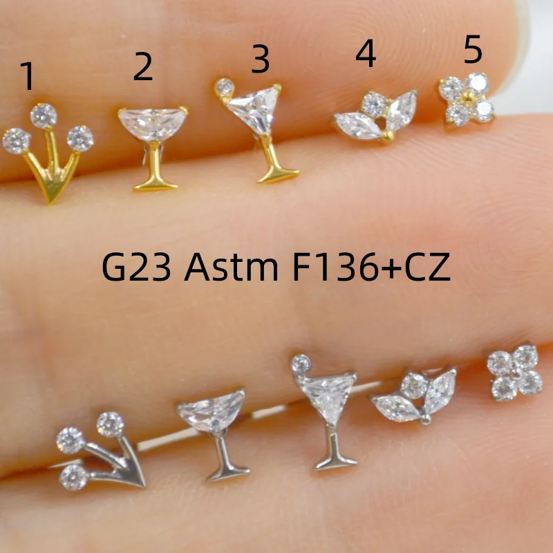 

10pcs G23 Titanium Astm F136 CZ Lip Labret Ring Bar Ear Cartilage Helix Rook Tragus Studs 16G Body Piercing Jewelry