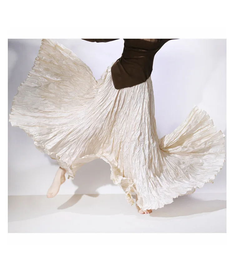 High Quality Women Spring Long Skirts Wide Hem Pleated Design High Waist A-Line Dance Maxi Skirts Faldas Femme Streetwear
