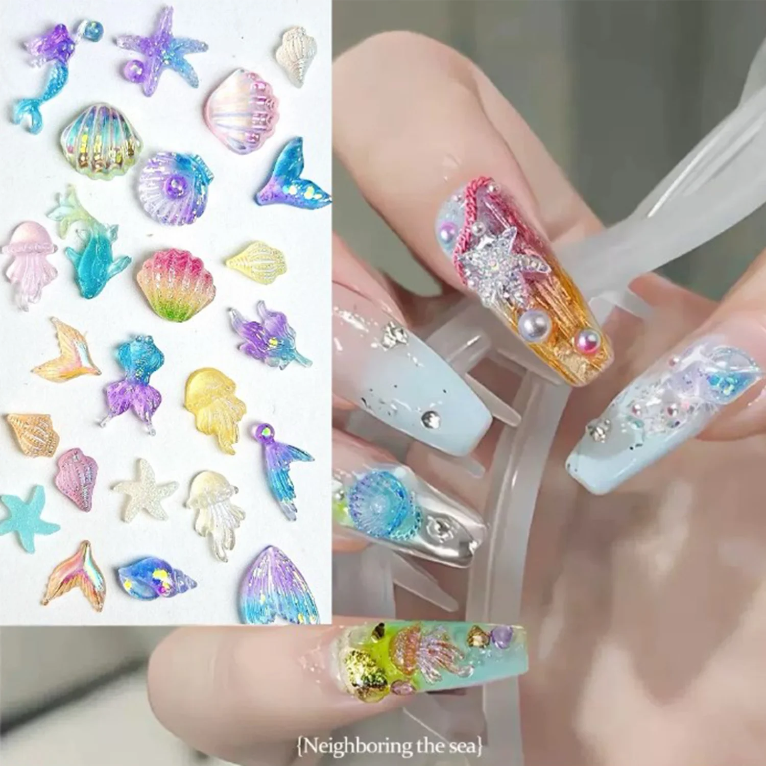 50/100 Uds. Crea cuentas de uñas de concha simuladas 3D, medusas translúcidas de colores, serie de diseño marino, decoración de resina artística para uñas DIY
