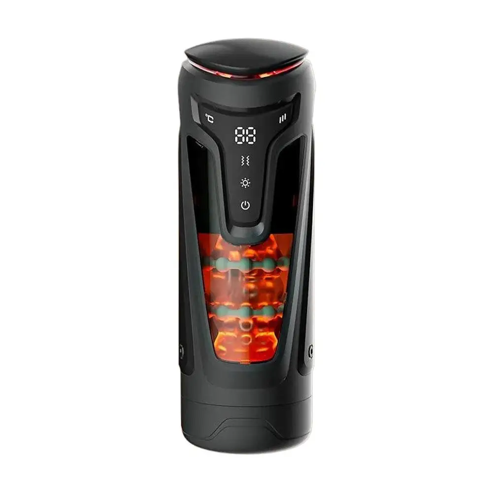 Telescopic Masturbator Heating Multi-frequency Vibration Penis Training Removable Liner Easy Clean LCD Display Sex Toy Men
