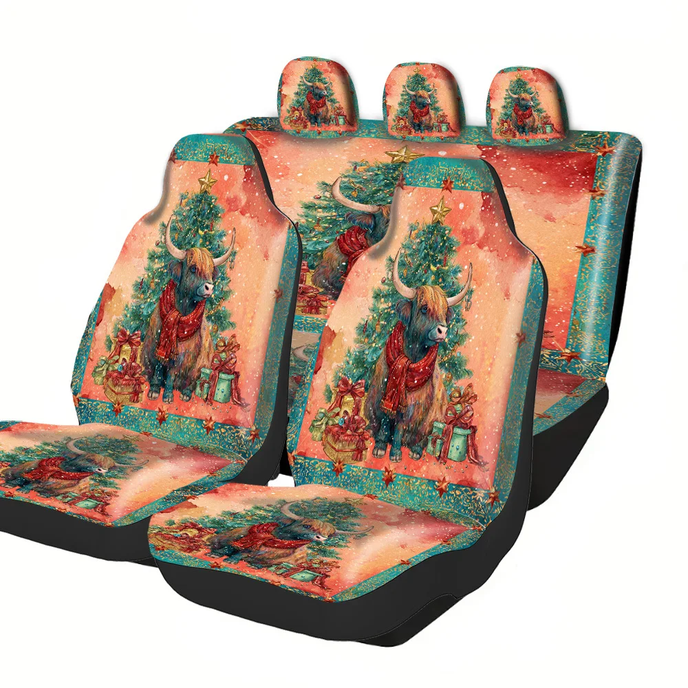 2-5 Seat Set Car Seat Covers, Fit Truck SUV Off-road Car, Premium, Festive Halloween Christmas New Year Easter Style, Christmas