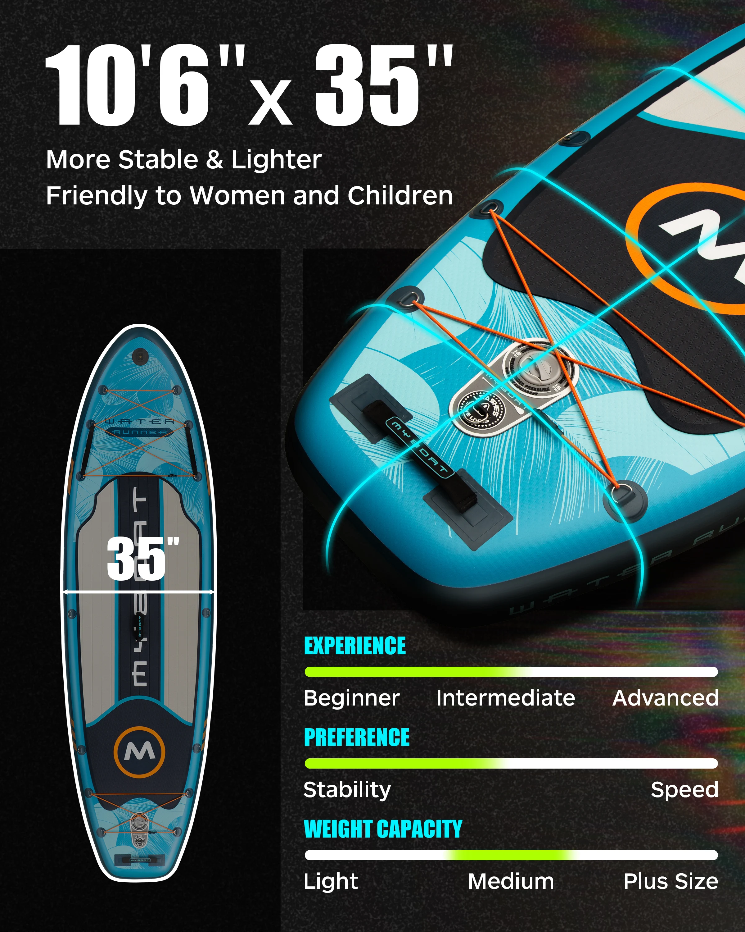 Myboat Waterproof Runner Inflatable Paddle Sup Board 10\'6\'\'x35\'\'x6\'\' Adult Standing Style Aquatic Fishing With Accessories Boat