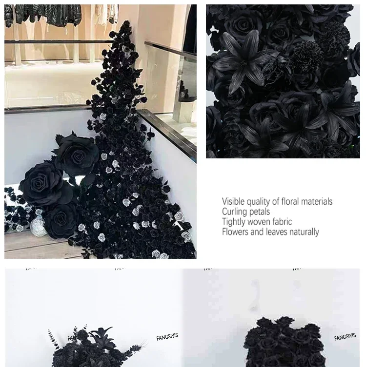 Schwarze Künstliche Blumenreihe Tischläufer Sofa Boden Blumenarrangement Hochzeit Hintergrund Dekoration Blumen Party Bankett Event Requisiten – Detail 3