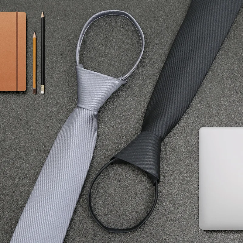 ربطات عنق سوداء بسحاب للرجال 7 سم ربطات عنق ضيقة مخططة صلبة للرجال ربطات عنق أوتوماتيكية بسحاب ربطات عنق زرقاء كسول