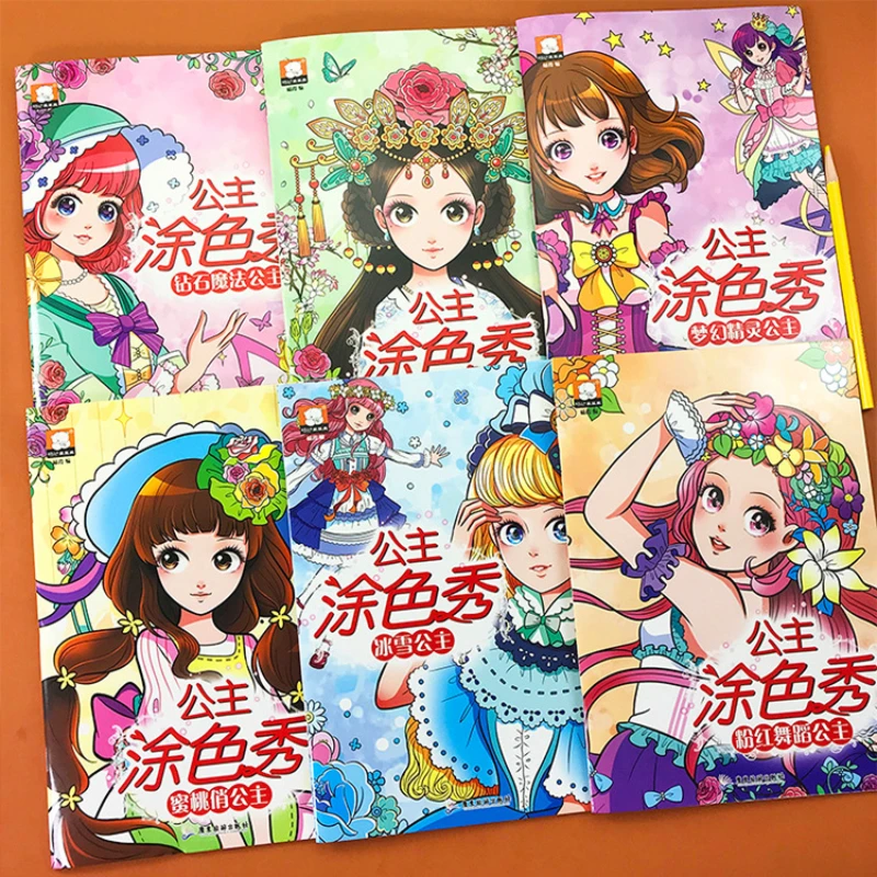 Penuh 6 volume Pendidikan masa kecil dini buku lukisan pencerahan untuk anak perempuan favorit Graffiti dan mewarnai buku lukisan