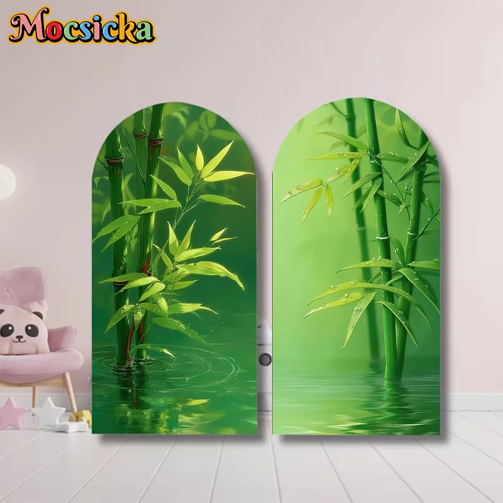 

Mocsicka Green Bamboo Arch Cover Background Cloth Double-Sided Studio Shooting Props Baby Shower Birthday Backdrop Wedding Decor