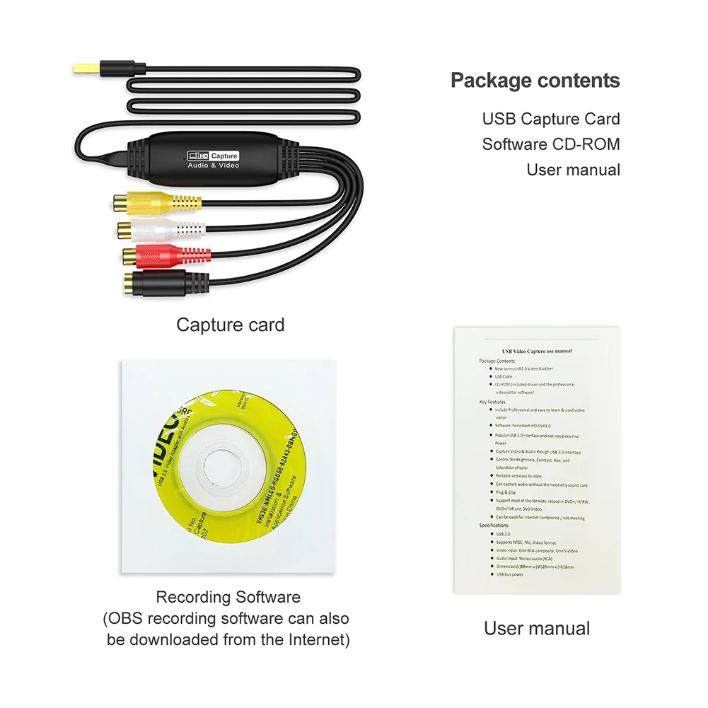 Tarjeta de captura de vídeo USB VHS TV DVD VCR Tarjeta adaptadora de captura de audio Adaptador de captura de vídeo USB a AV para Mac PC