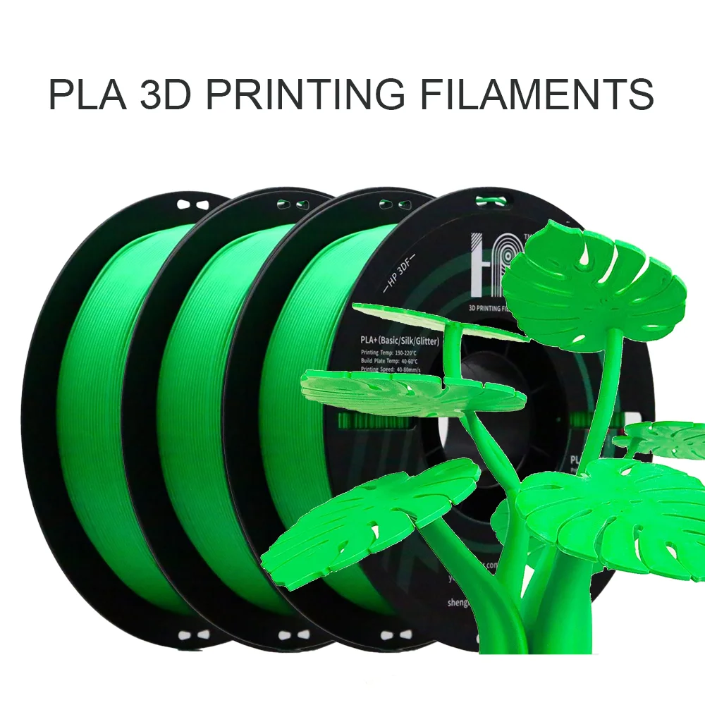 Filament 1.75 - HP3DF 3Dプリンター用PLAフィラメント、1.75mm、精度±0.02mm、3kg（3ロール）、ほとんどのFDMプリンターに対応（ソリッドグリーン）