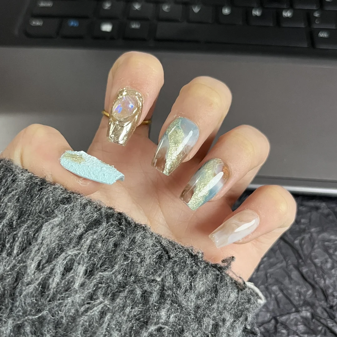 Emmabeauty Colorful Magic Handmade Press On Nails New Year Short Ladder Colorful High-end Gentle Finished Nails Removable Nail