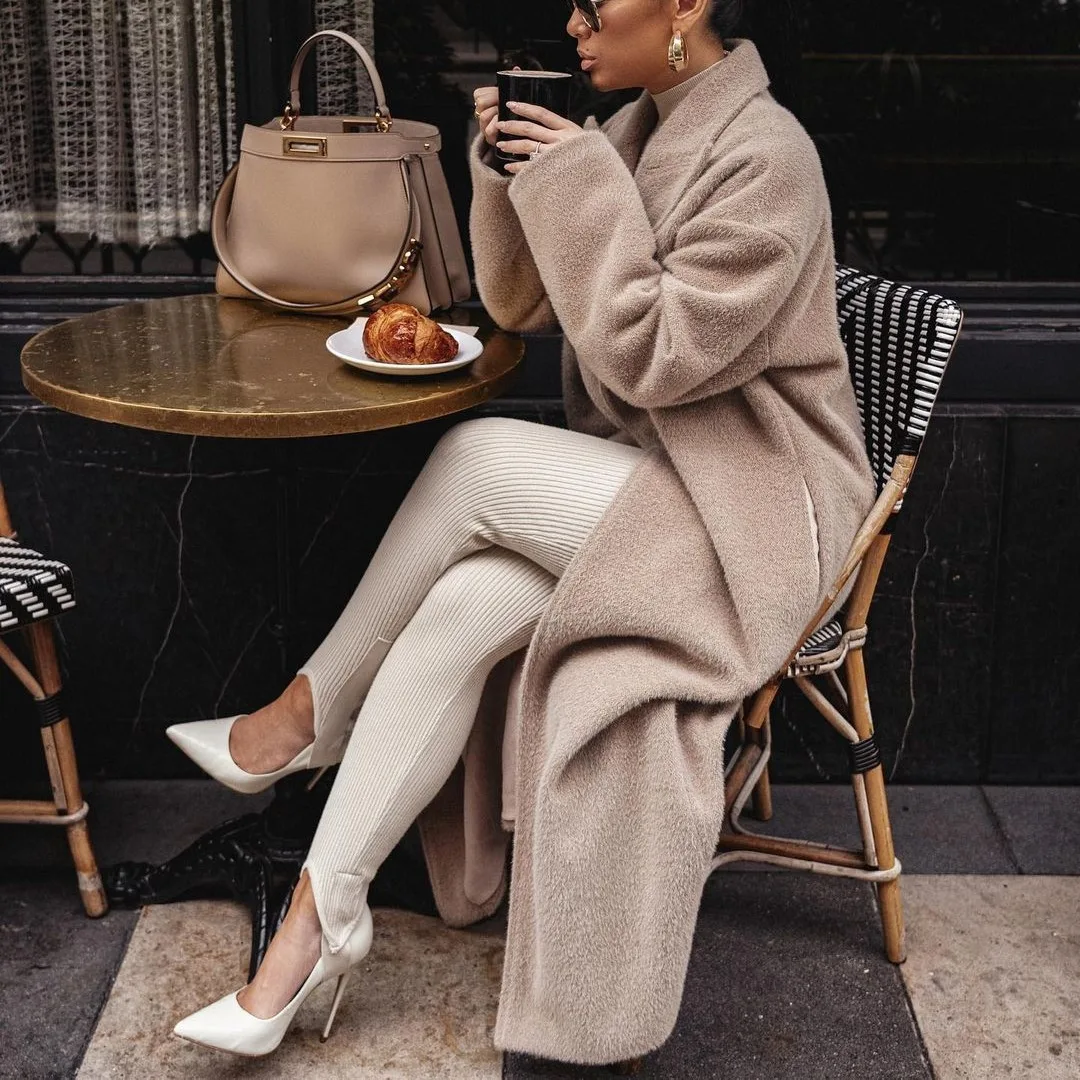 Warm Furry Women's Coat Long Sleeve Turn-down Collar Outerwear Casual Style Thickened Woolen Material Youth Suitable