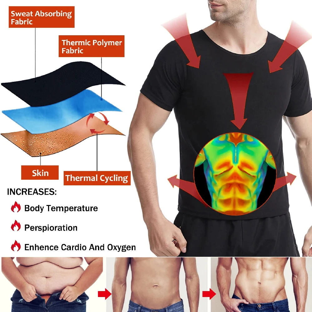 1PCS 5X Sweat Sauna Shirt for Men, Short Sleeve Compression Shapewear, Slimming Body Shaper Top for Belly Fat & Chest Toning image 5
