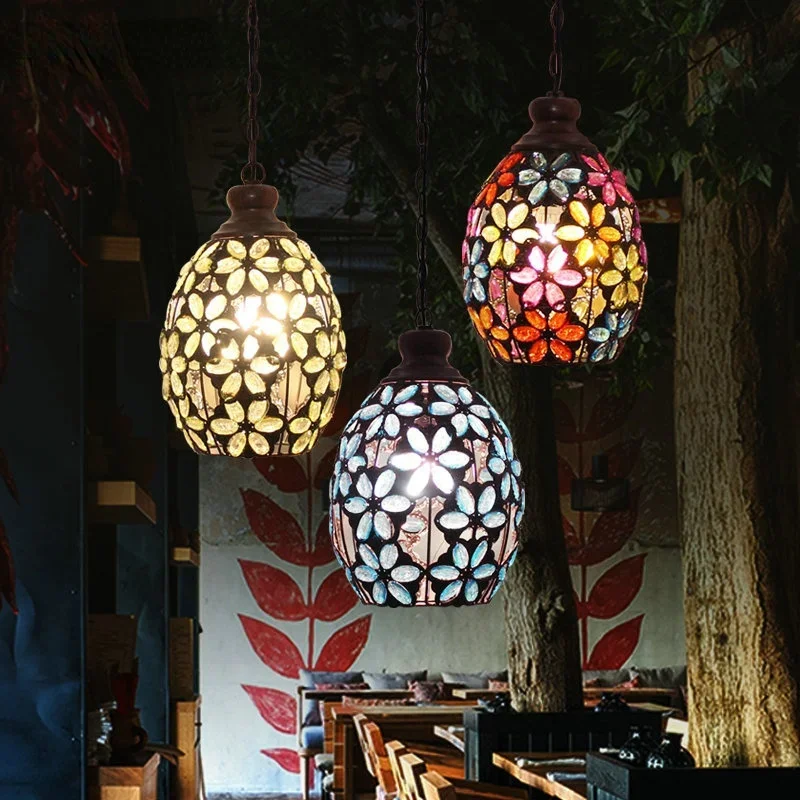 

American Vintage Pendant Lamp Glass Lampshade Metal LED Nordic Bohemia Restaurant Pendant Lights For Hotel Living Room