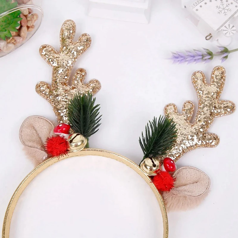 Diademas navideñas con astas brillantes para niñas, astas de Reno, orejas de ciervo, aro para el pelo para fiesta de Navidad, accesorios para el cabello