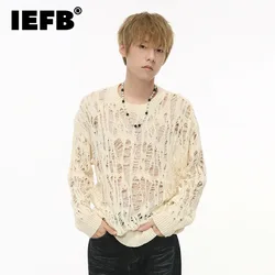 IEFB Nihce Design Men's Sweater Casual Worn-out Hollow Out Hole Round Collar Loose Male Pullover Clothing Autumn Fashion 9C7312