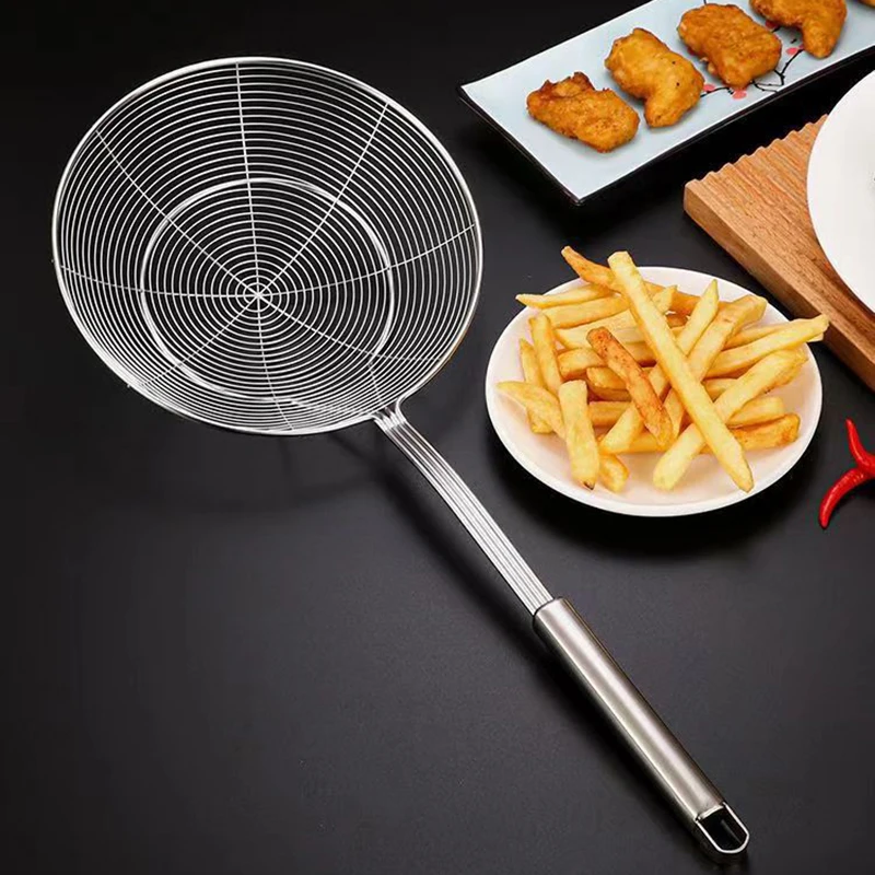 Skimmer Slotted Spoon Stainless Steel Heat-Resistant Handle Fryer Basket Skimming Ladle Cooking Skimmers Round Frying Colander.