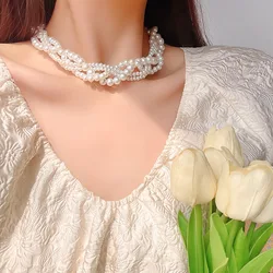 Korean Style Twining Imitation Pearl Choker Necklaces for Women Geometric Necklaces Weddings Bride Jewelry Accessories