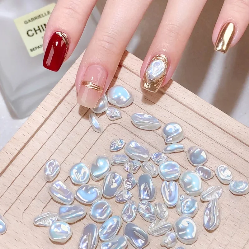 10pcs 3d Charms Baroque-Style Imitation Pearl Shell Nail Art Textured Irregular Aurora Pearls Mix Set for Nail Art Decoration
