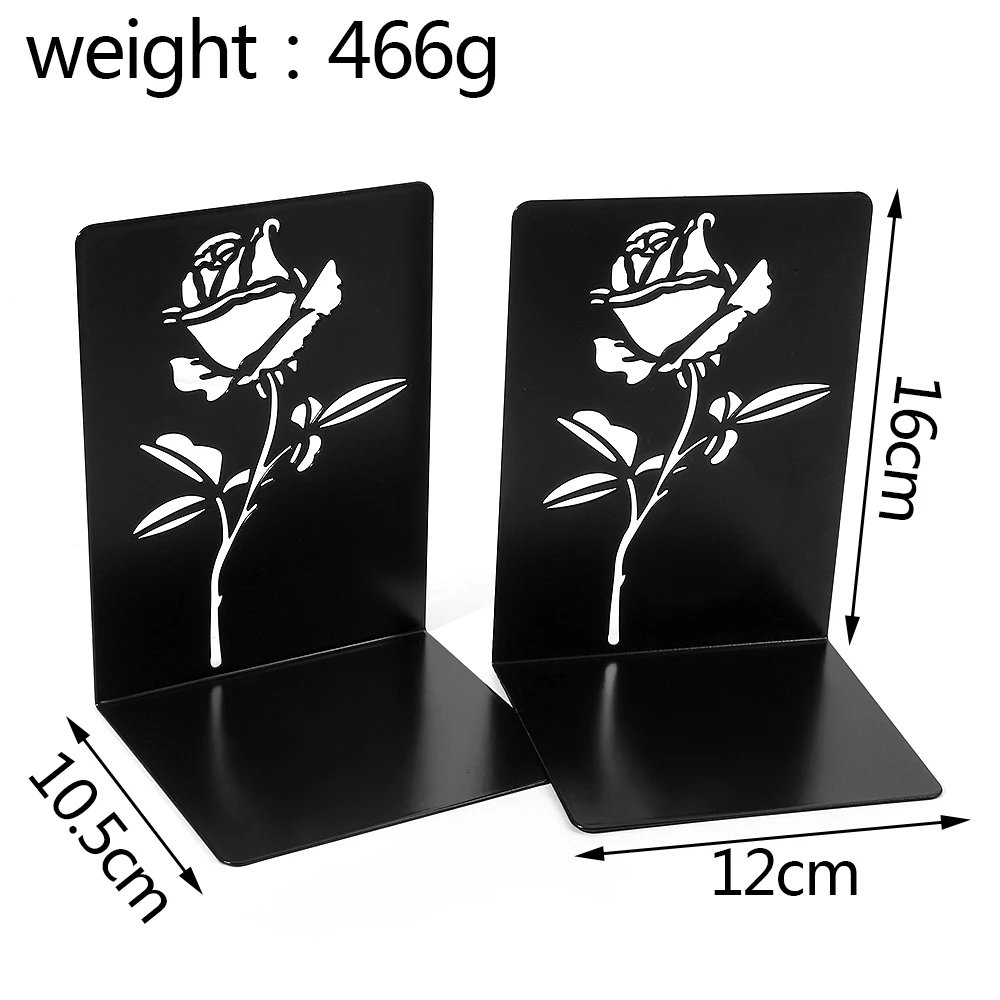 Rose Hollow Metal Bookends Romance Flower Book Supports Office Table Desk Decorate Retractable Book Holder for Student or Worker