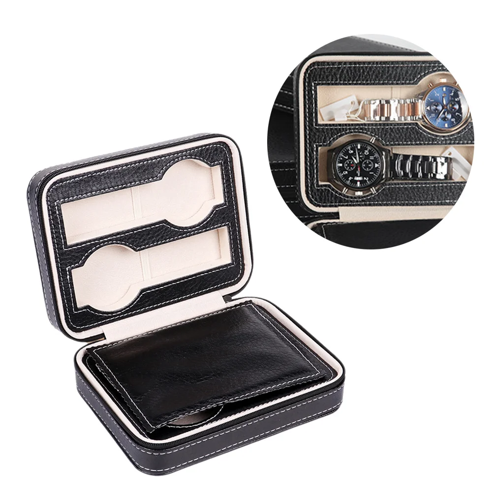 

Portable 4 Slot Watch Case Organizer Premium Padded Travel Storage Zippered Watch Wallet Collection Display Box