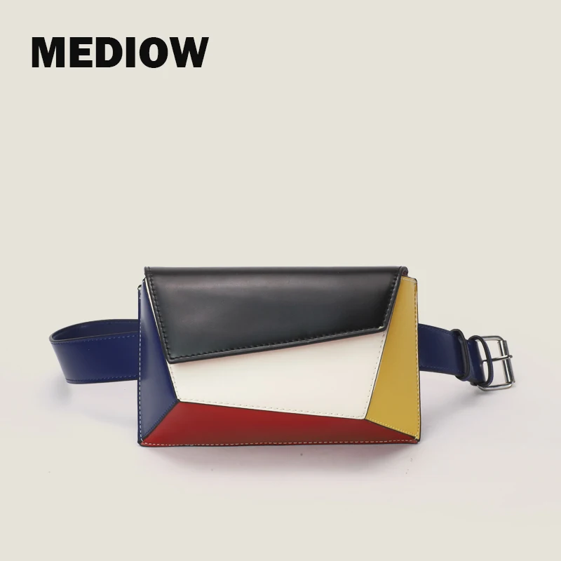 MEDIOW Fanny Pack Bags For Women Luxury Designer Sling Chest Bag PU Material Small Splicing And Contrasting Colors Crossbody Bag