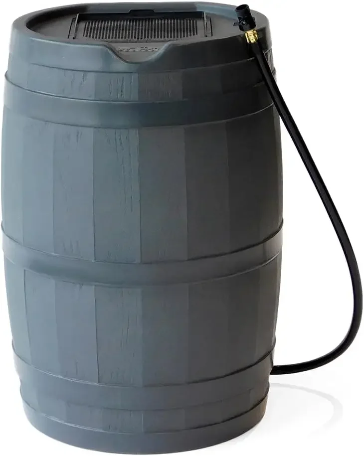 45 Gallon Heavy Duty Rain Water Catcher Barrel Container with Hose and Debris Screen for Outdoor Plants, Garden, and Landscapes