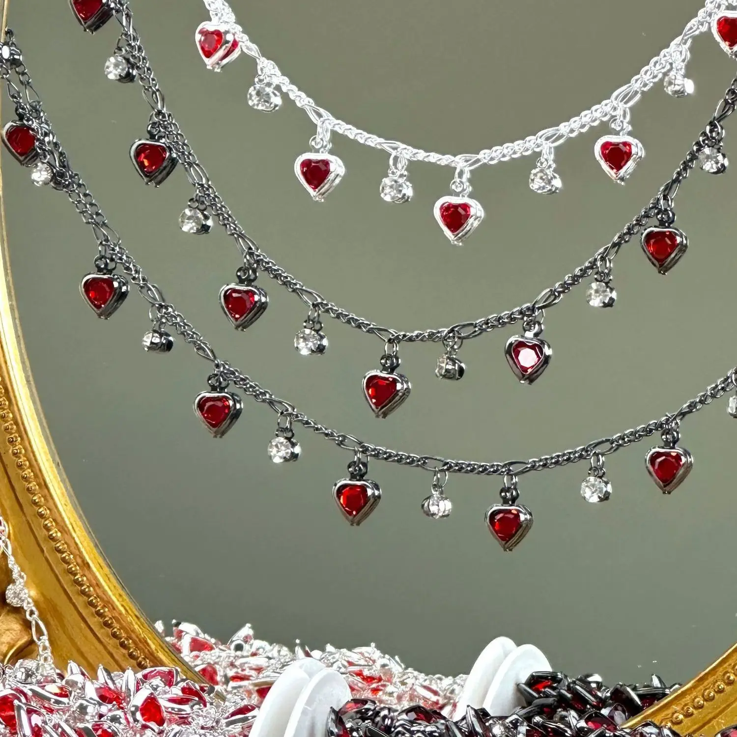 

0.5M/1M Red Blue Pink Heart Rhinestone Copper Chains Handmade Glass Necklace for DIY Jewelry Making Clothing Accessories Chains