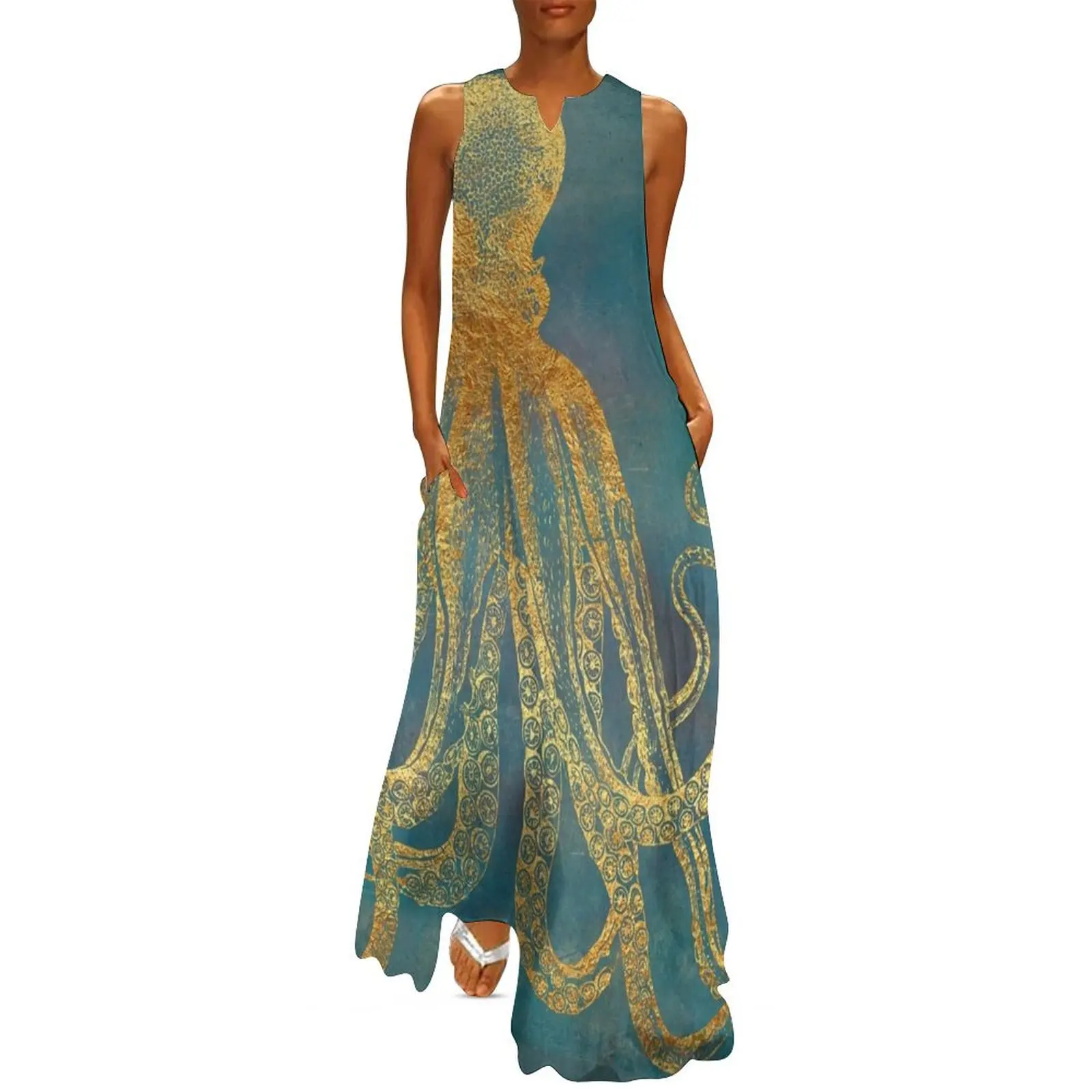 

Deep Sea Life II Golden Octopus, marine texture Long Dress african dresses for woman clothing women summer 2025 Dress