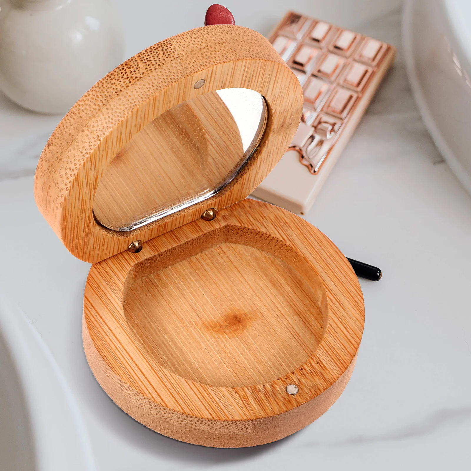 Bamboo Makeup Compact Lightweight Hand Mirror For Travel Small Pocket Mirror Purse Tool Portable Reflective