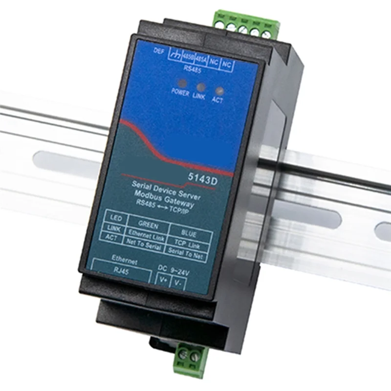 ABZZ-Din-Rail ZLAN5143D Serial Device Server Modbus Gateway RS485 From To TCP/IP DC9-24V Support Full Duplex