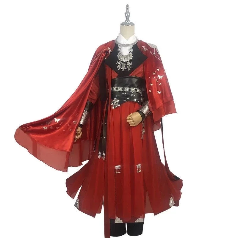 Defecate Ghost King Hua Cheng anime cosplay Tian Guan Fu Black long cosplay costmes with cloak Halloween cosplay costume wig js4