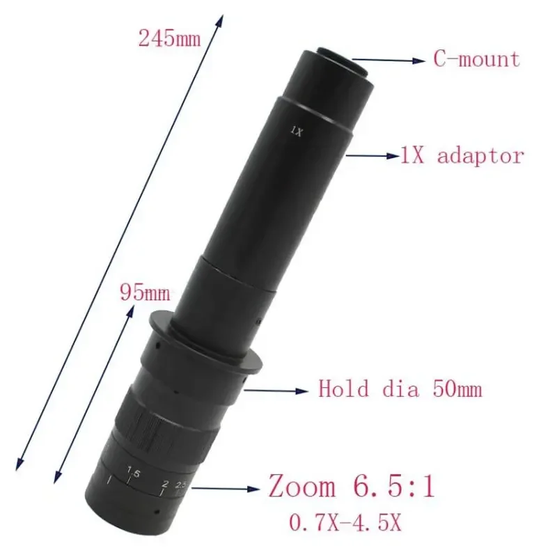 300X Professional Industrial Digital Microscope Lens Monocular 0.7X-4.5X Continuous Zoom Electronic Video Camera Lens