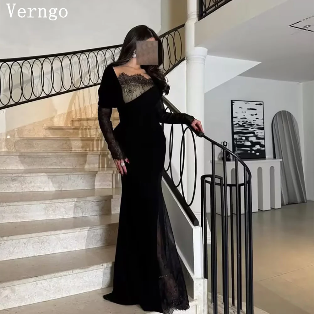 

Verngo элегантное черное бархатное вечернее платье русалки с высоким воротом и длинными рукавами макси платья для выпускного вечера женское простое вечернее платье по индивидуальному заказу