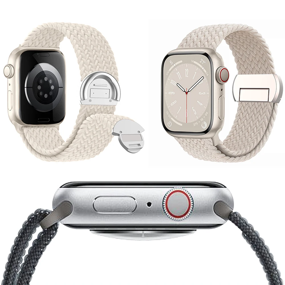 حلقة منفردة مضفرة لساعة أبل الترا 49 ملم 46 ملم 45 41 44 ملم 40 ملم 42 ملم حزام نايلون مغناطيسي لسلسلة iWatch 11 10 9 8 SE3